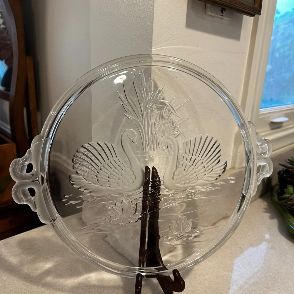 Vintage Mikasa Walther swan crystal glass platter